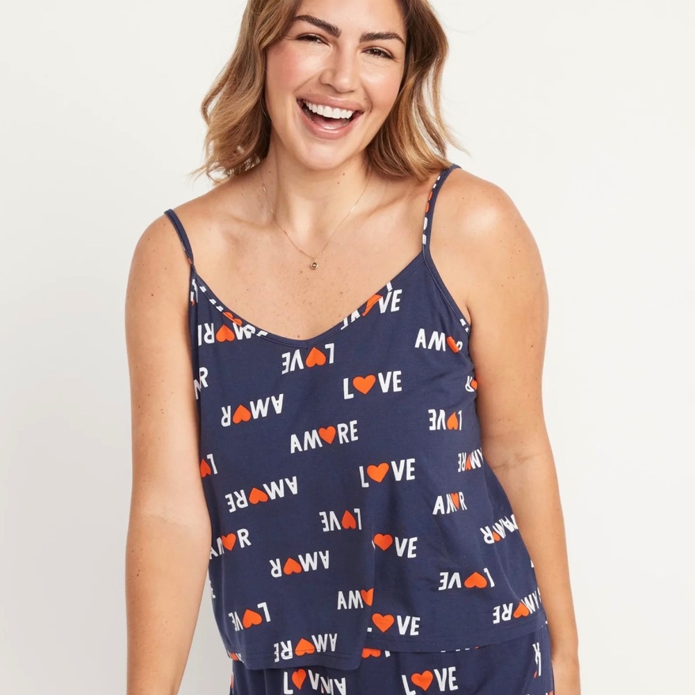 Old Navy Navy Blue Love Print Pajama Tank 4x